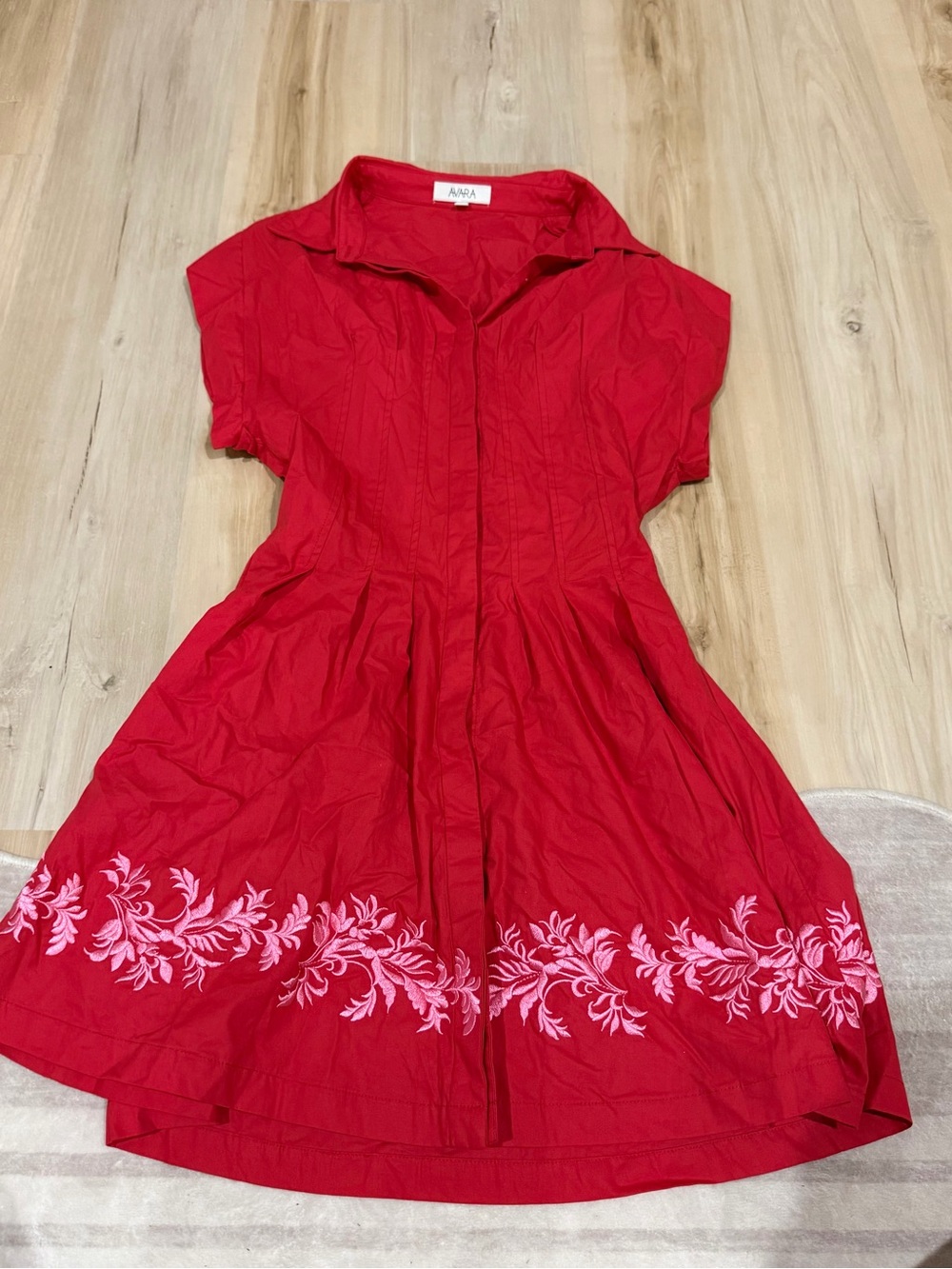 Red Floral Hem Shirt Dress